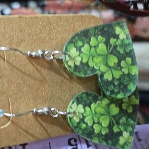 Arcylic Heart Shamrock Fishhook Earrings